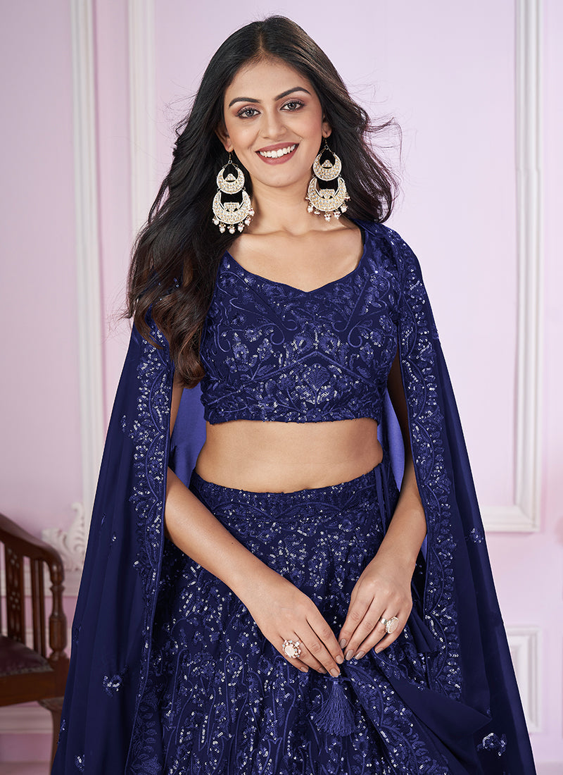 Royal Blue Sequence Embroidery Traditional Festive Lehenga Choli