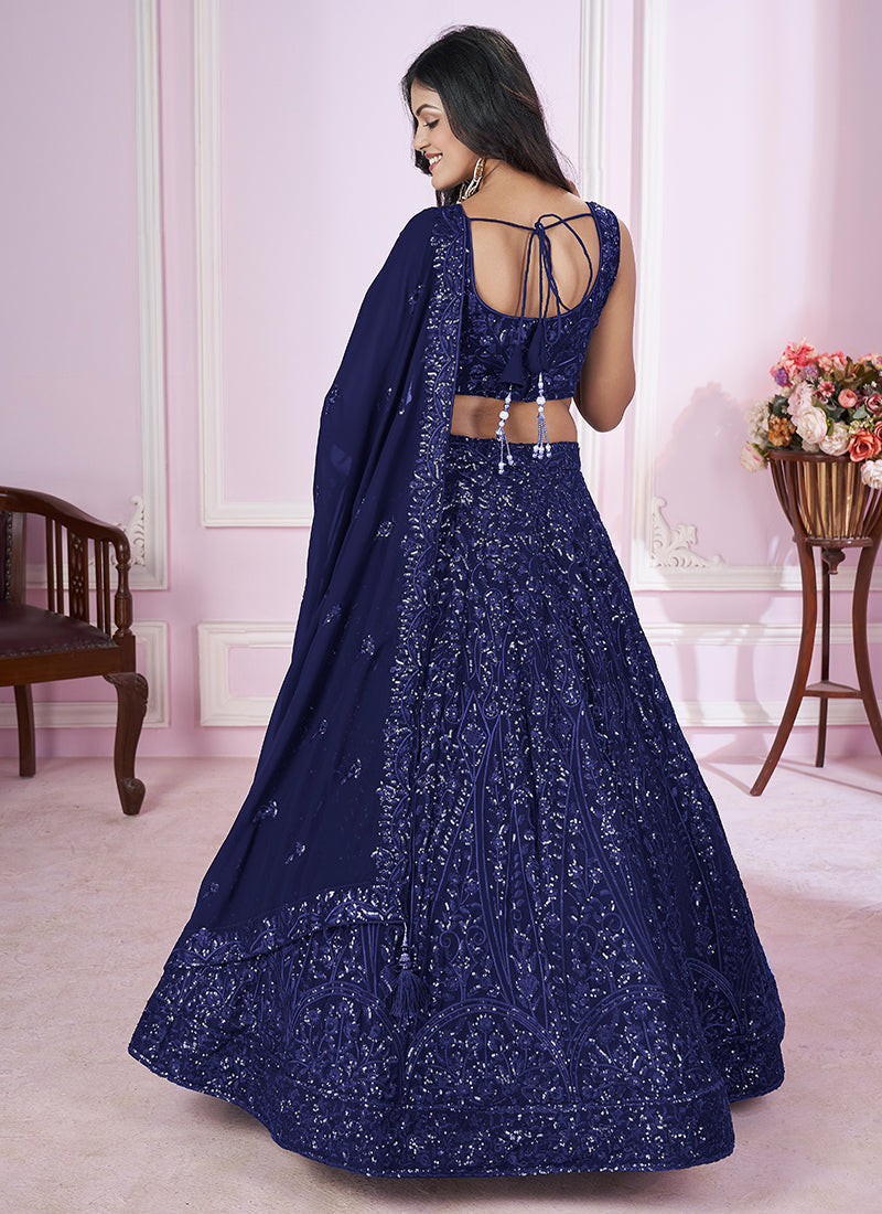 Royal Blue Sequence Embroidery Traditional Festive Lehenga Choli