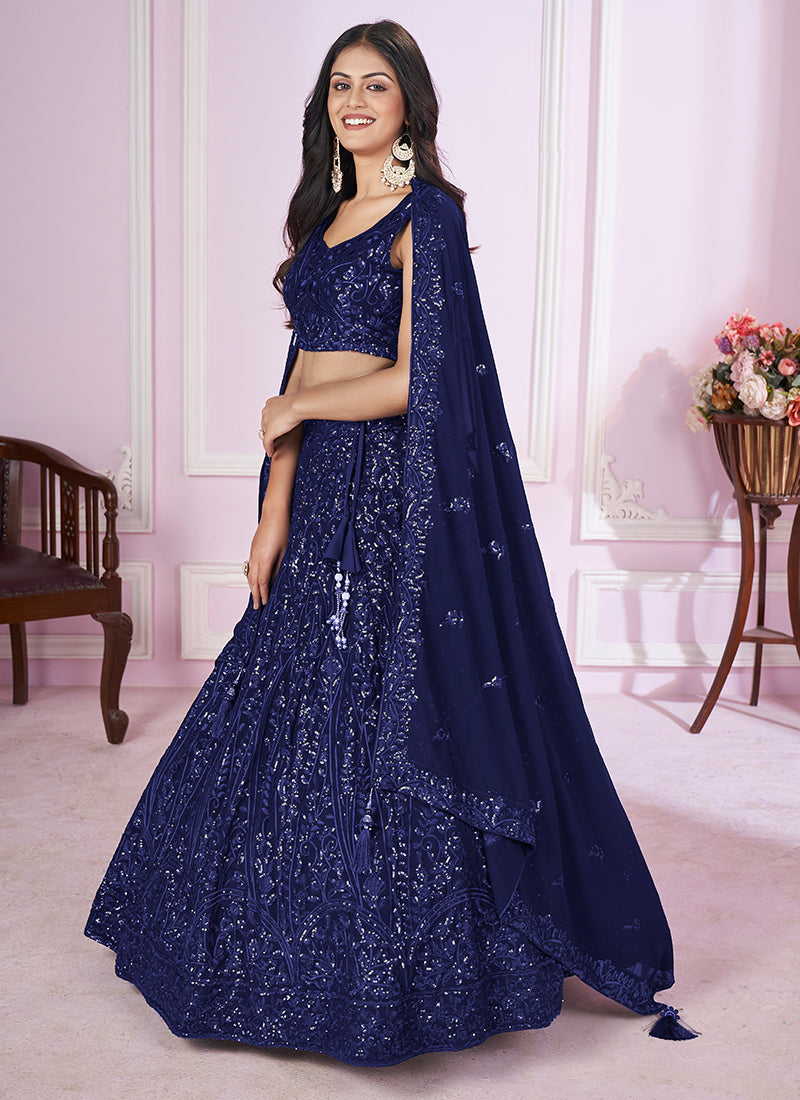 Royal Blue Sequence Embroidery Traditional Festive Lehenga Choli