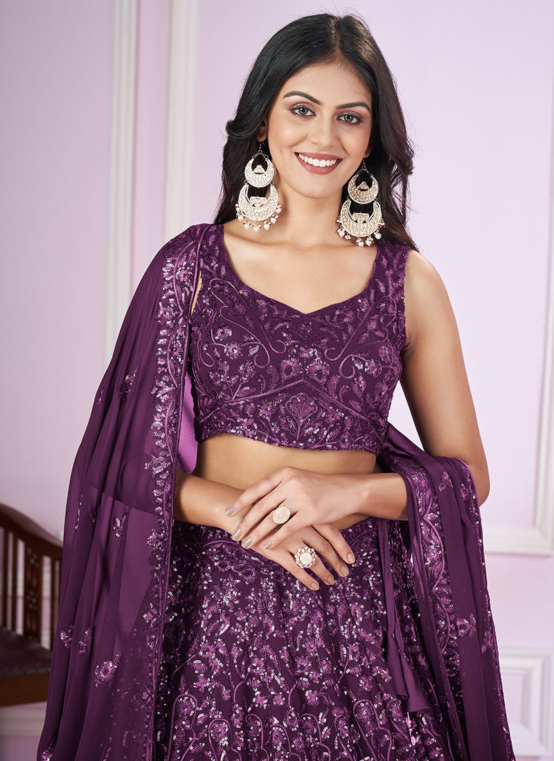 Purple Sequence Embroidery Traditional Festive Lehenga Choli