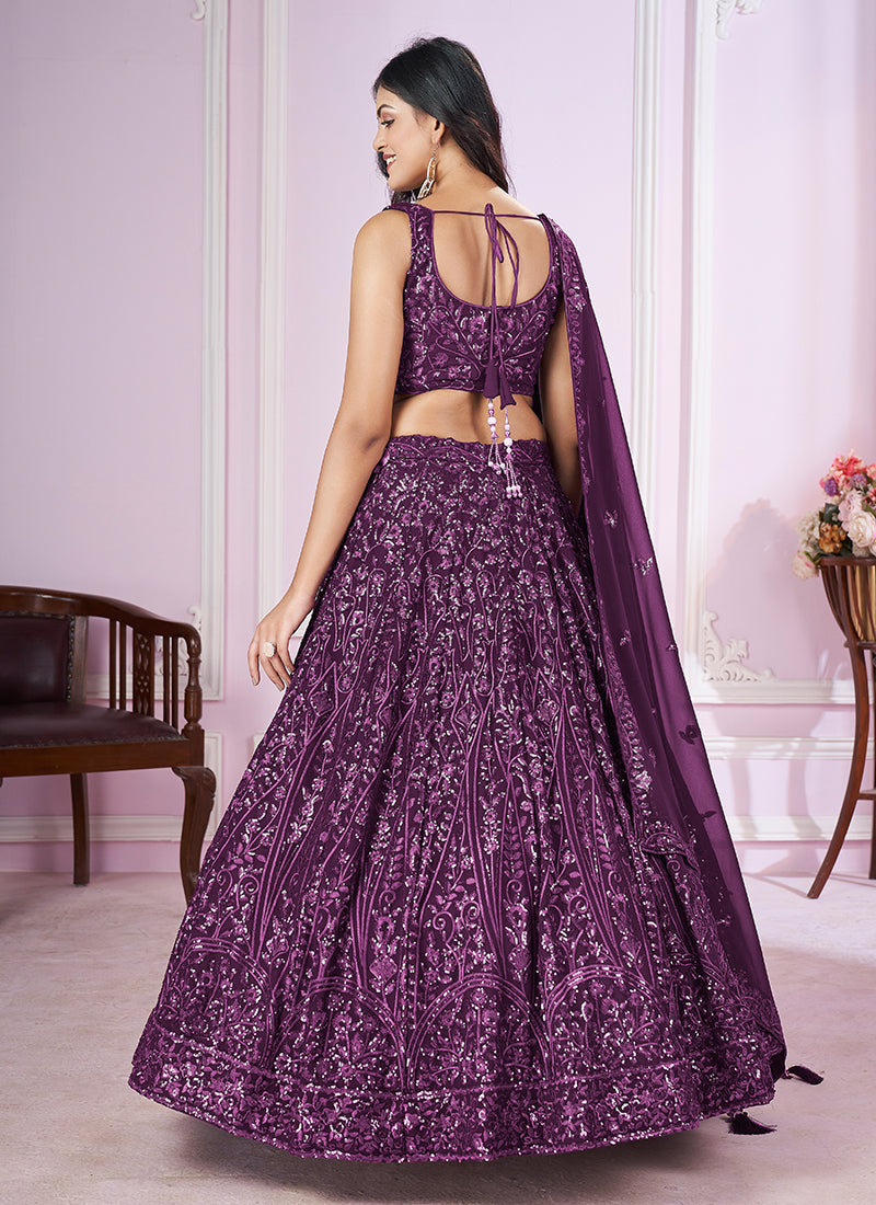 Purple Sequence Embroidery Traditional Festive Lehenga Choli