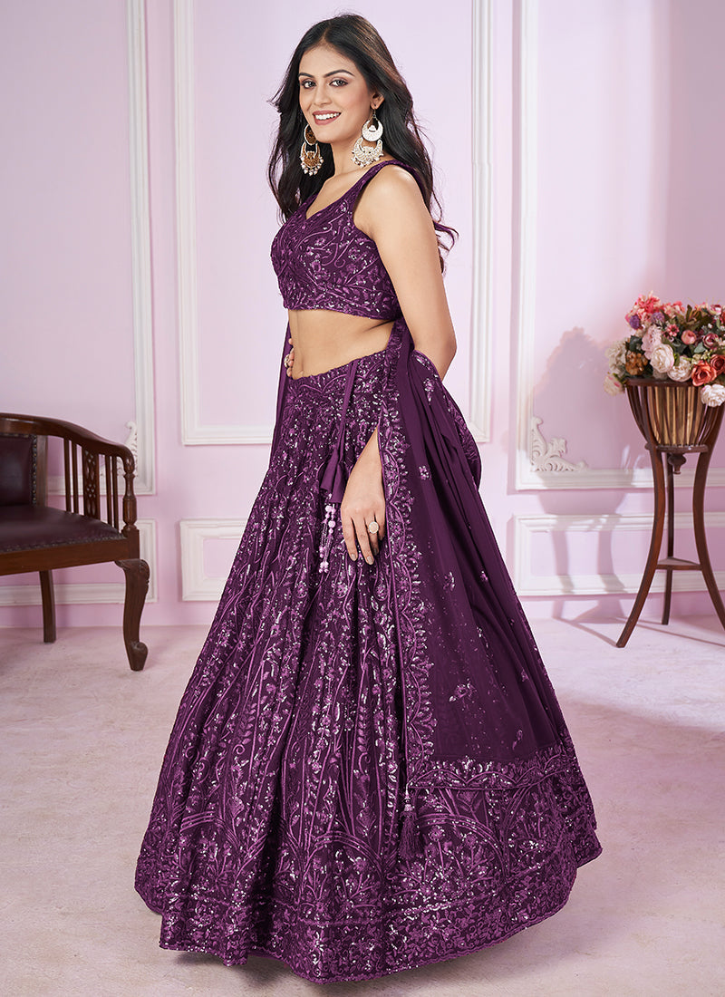 Purple Sequence Embroidery Traditional Festive Lehenga Choli