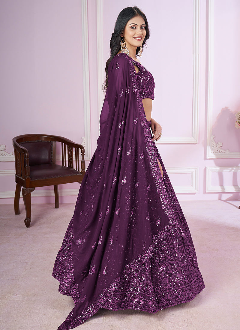 Purple Sequence Embroidery Traditional Festive Lehenga Choli