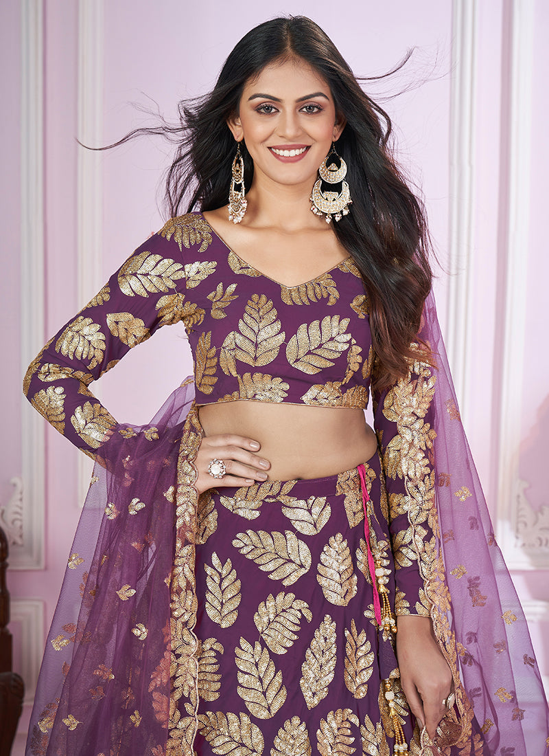 Purple Sequence Embroidery Traditional Festive Lehenga Choli