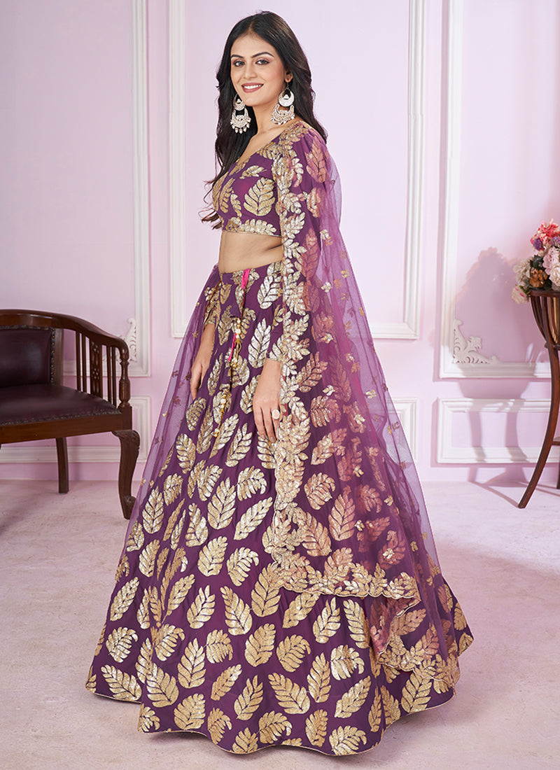 Purple Sequence Embroidery Traditional Festive Lehenga Choli