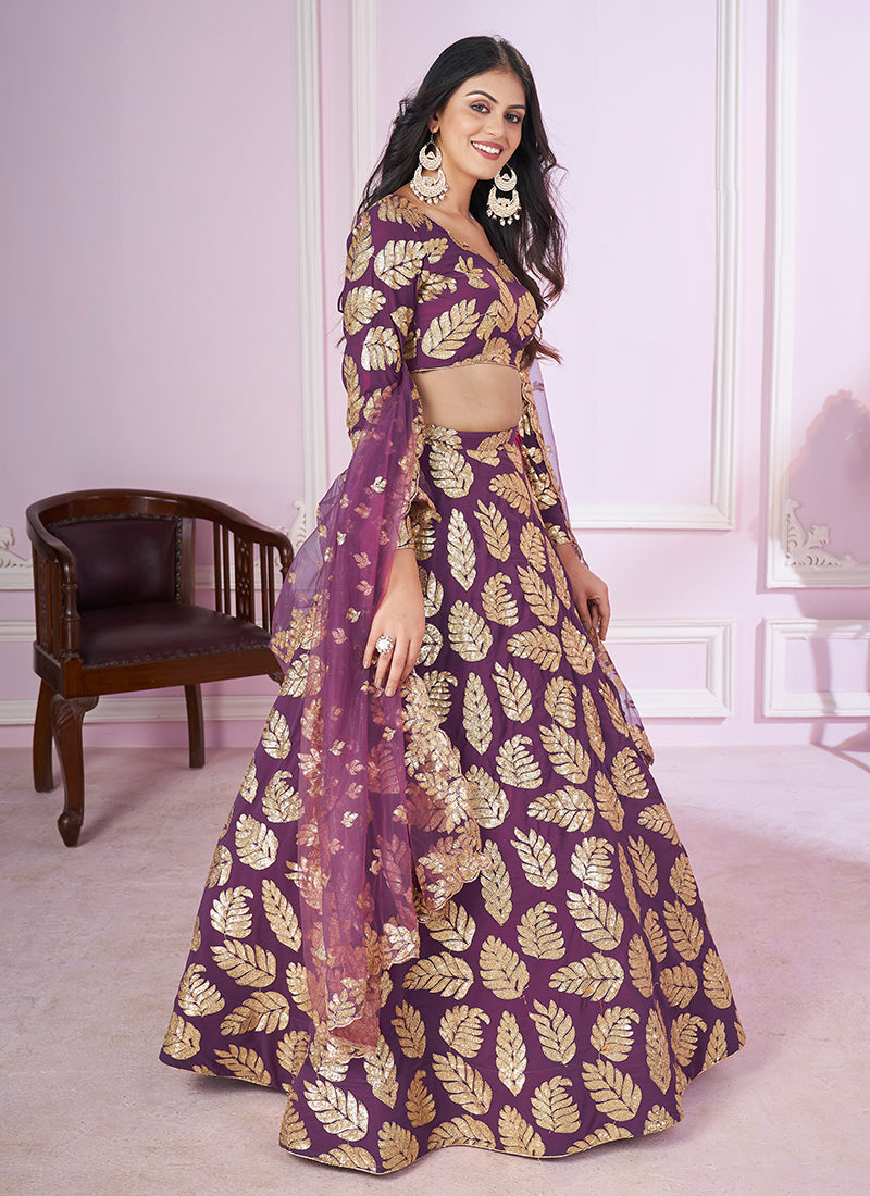 Purple Sequence Embroidery Traditional Festive Lehenga Choli