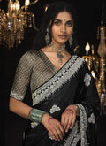 Black Reshamkari Embroidery Tissue Silk Saree