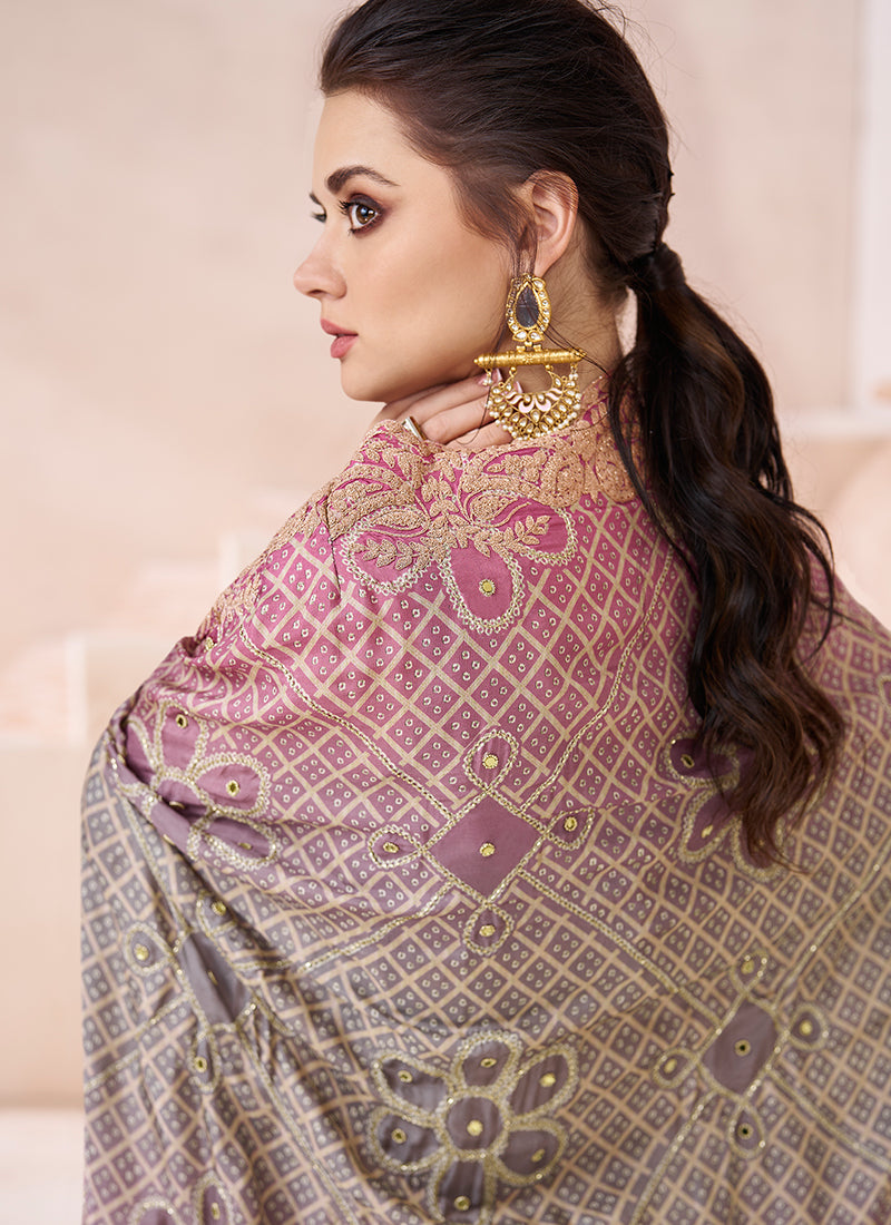 Pink And Beige Thread Embroidery Cape Style Palazzo Set