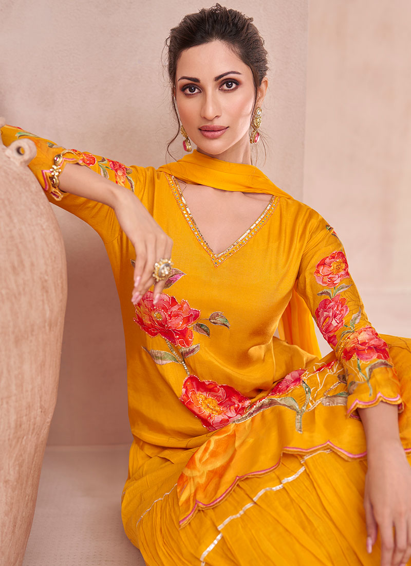 Yellow Multi Embroidery Printed Lehenga Kurti