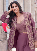 Mauve Embroidered Jacket Style Designer Palazzo Suit