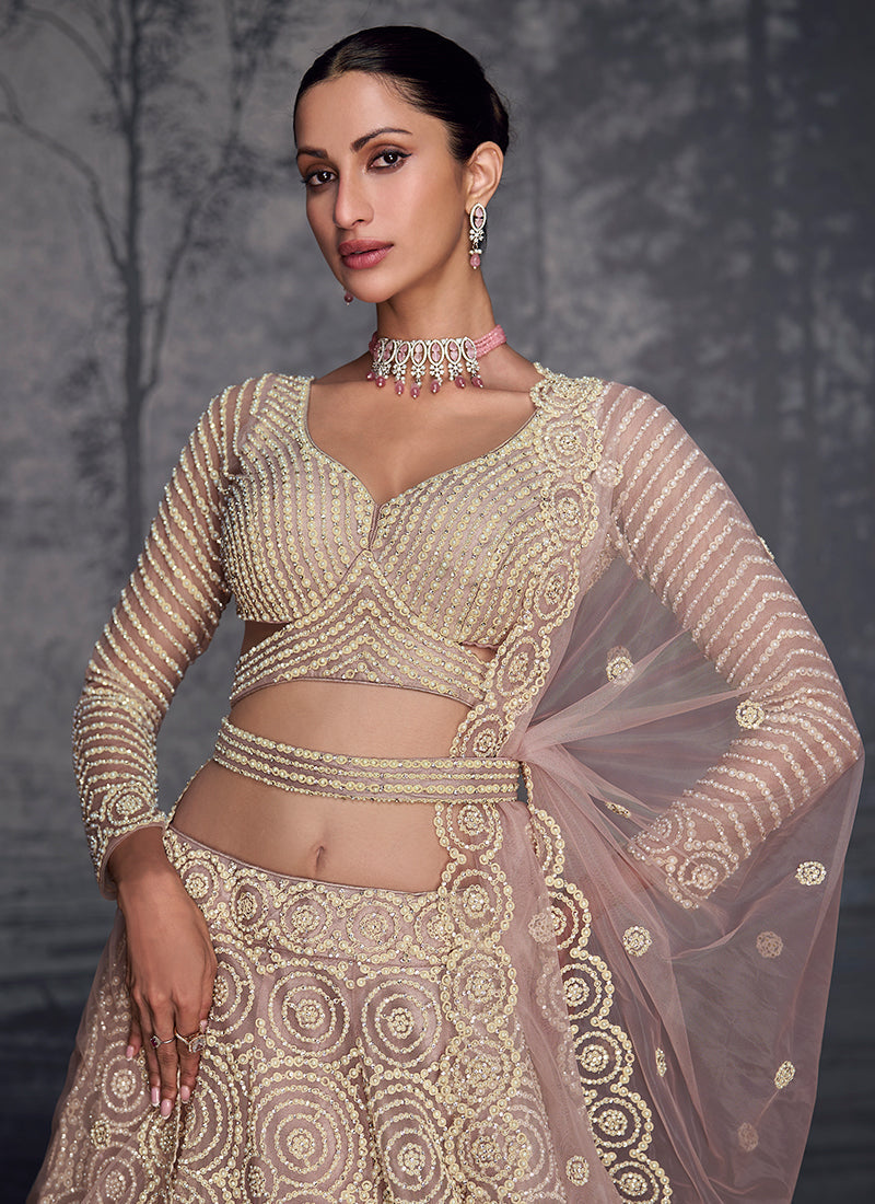 Lilac Purple Traditional Embroidered Bridal Lehenga Choli