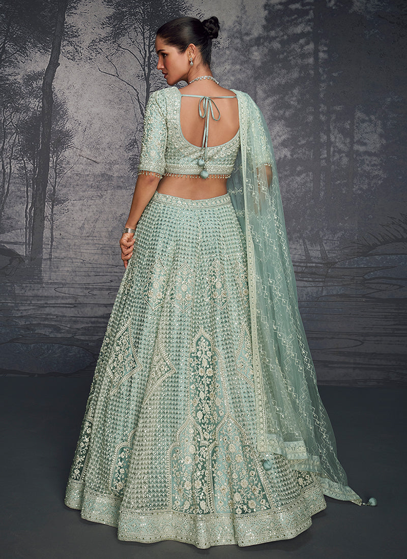 Mint Green Traditional Embroidered Bridal Lehenga Choli