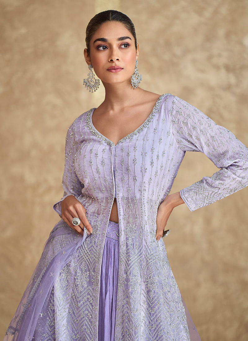 Purple Ombré Embroidered Slit Style Anarkali Lehenga