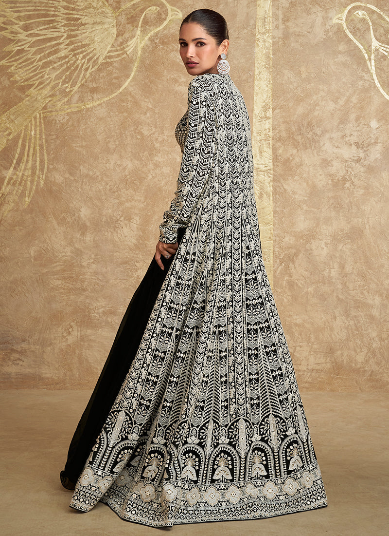 Black Embroidered Jacket Style Lehenga Choli