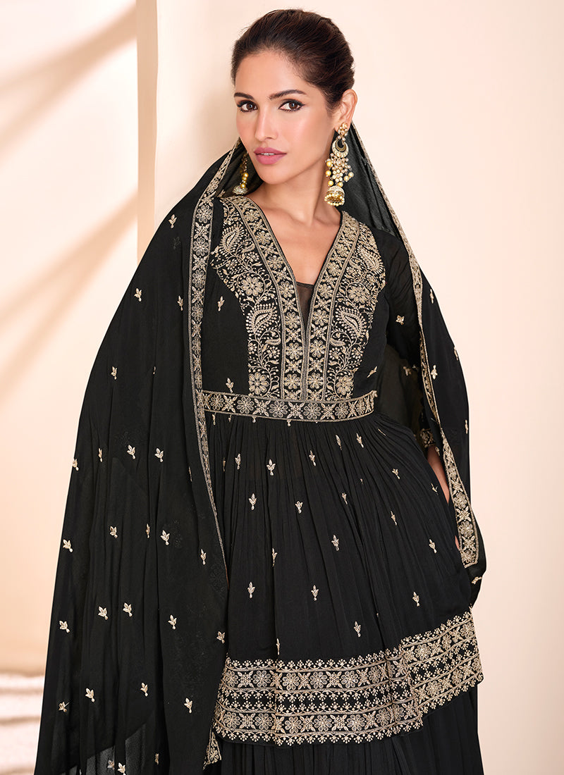 Midnight Black Embroidered Lehenga Kurti