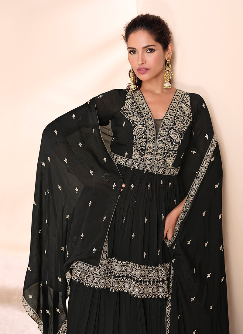 Midnight Black Embroidered Lehenga Kurti