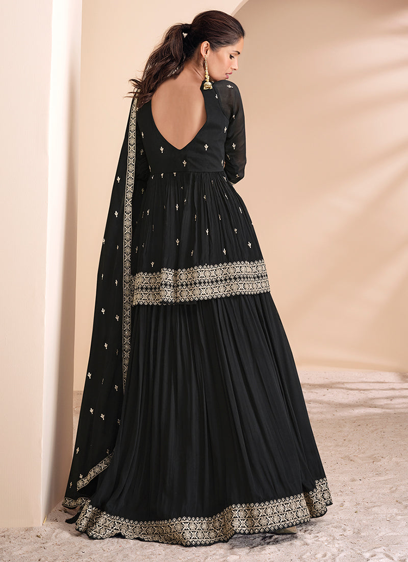 Midnight Black Embroidered Lehenga Kurti