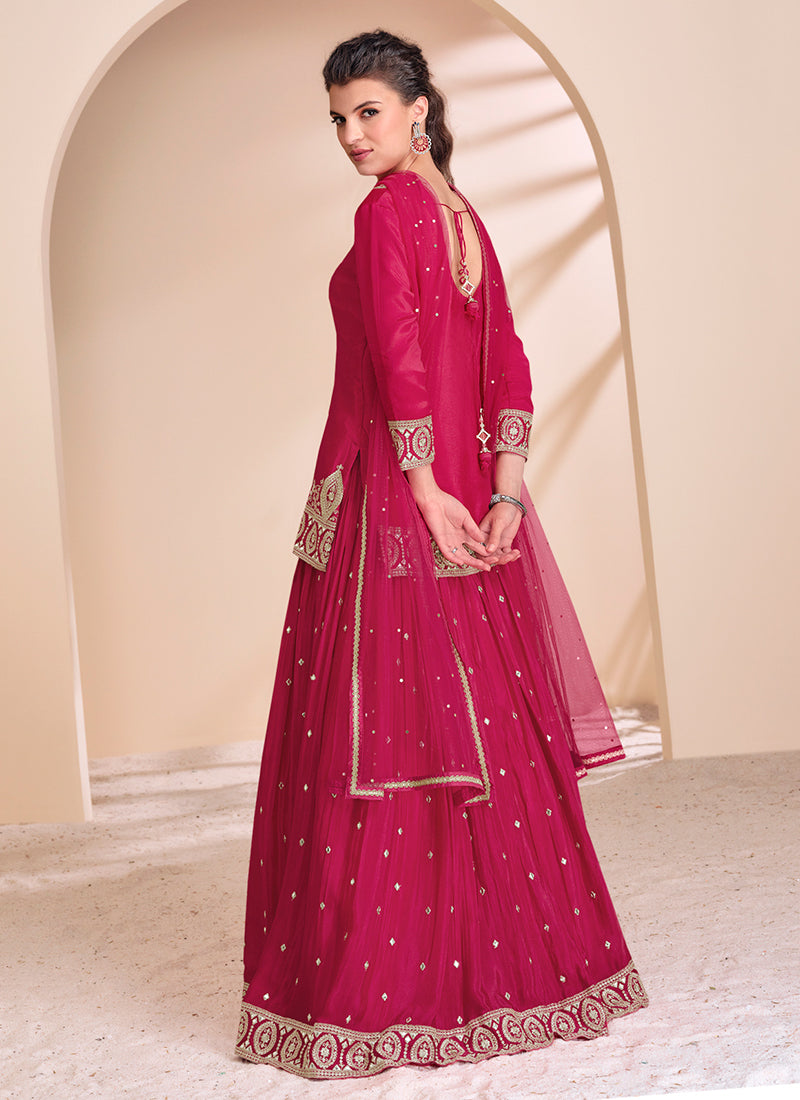 Crimson Red Embroidered Lehenga Kurti