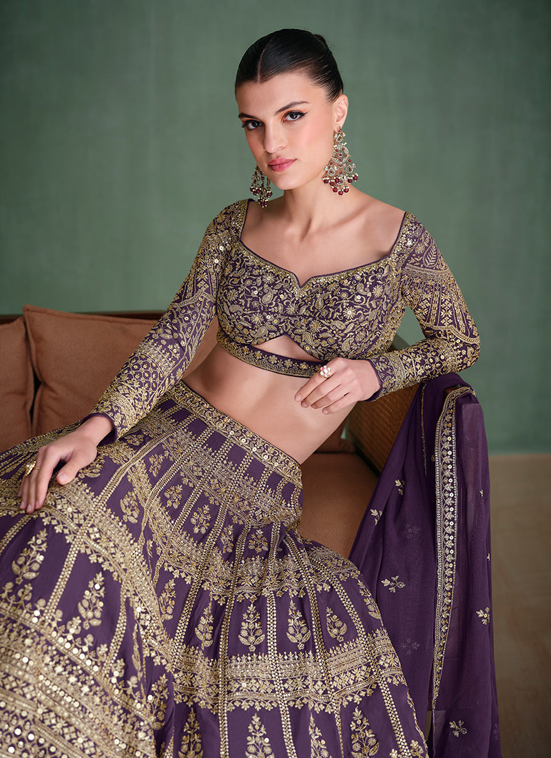 Royal Purple Traditional Embroidery Bridal Lehenga Choli