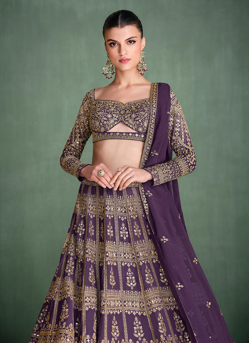 Royal Purple Traditional Embroidery Bridal Lehenga Choli