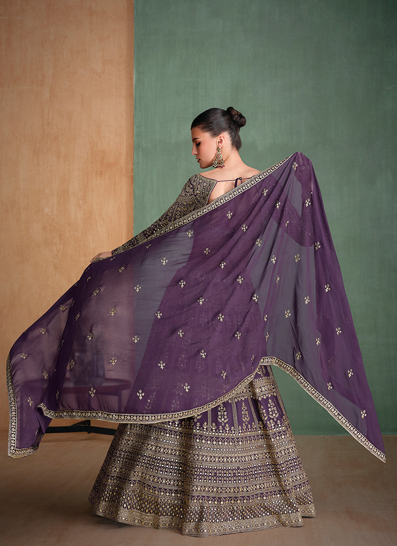 Royal Purple Traditional Embroidery Bridal Lehenga Choli