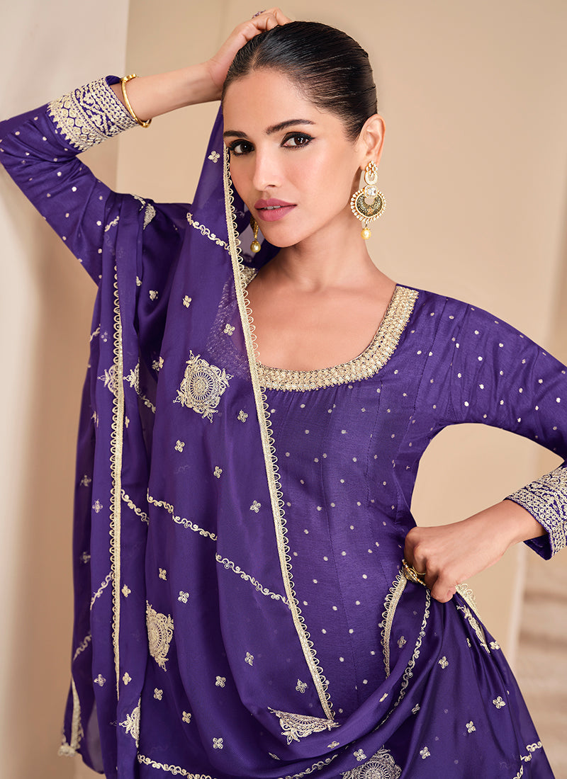 Indigo Blue Embroidery Silk Anarkali Suit