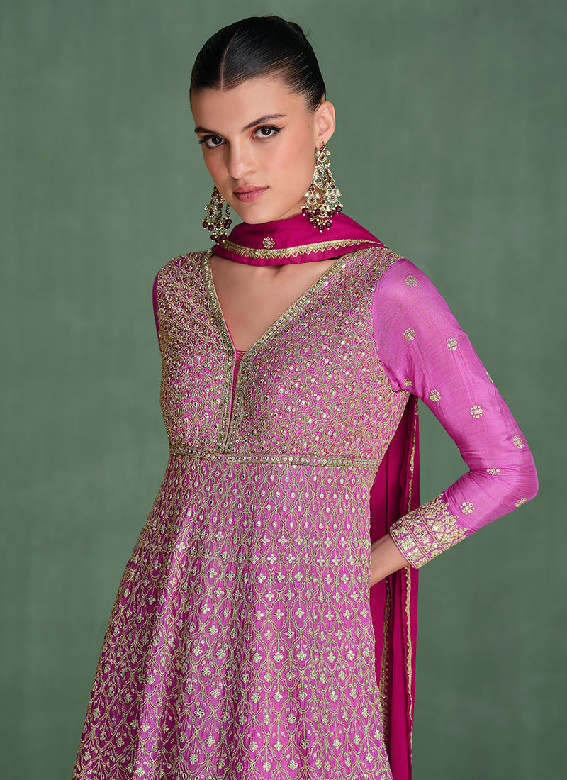 Purple Ombré Traditional Embroidery Festive Anarkali Dress