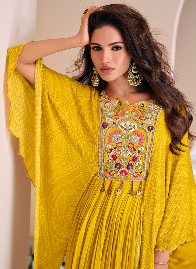 Yellow Multi Embroidery Designer Anarkali Gown