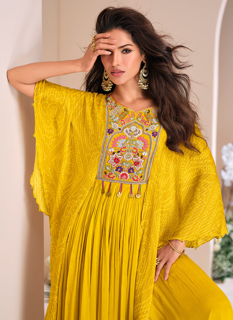 Yellow Multi Embroidery Designer Anarkali Gown