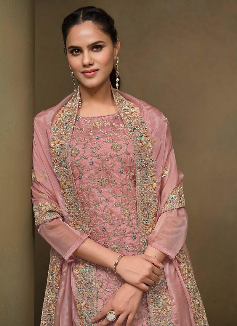 Pink Multi Embroidered Pakistani Pant Style Suit