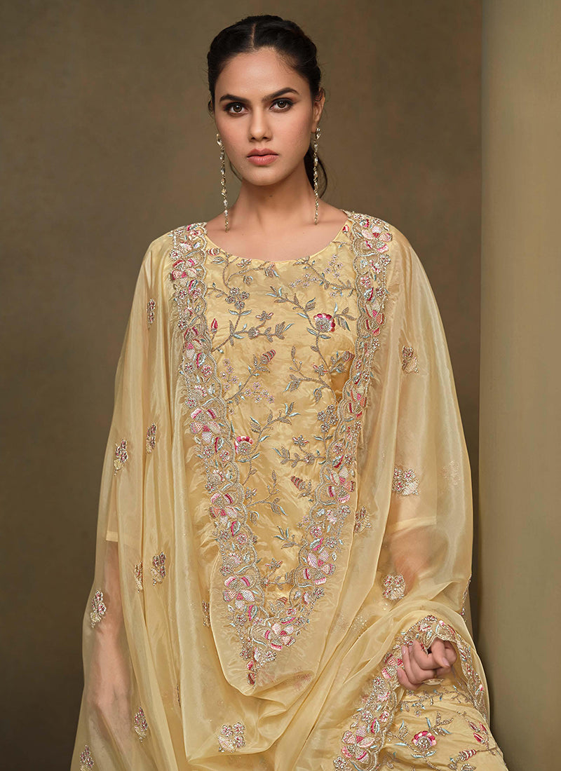 Yellow Multi Embroidered Pakistani Pant Style Suit