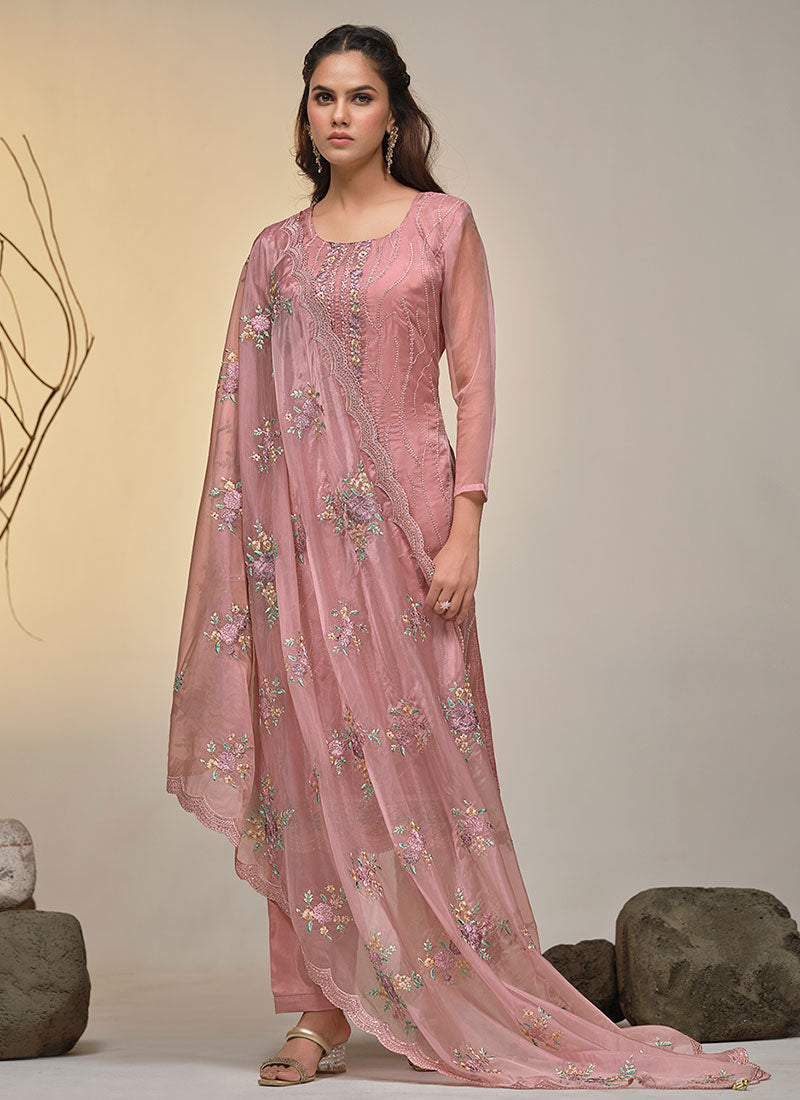 Rose Pink Multi Embroidery Pakistani Salwar Kameez Suit