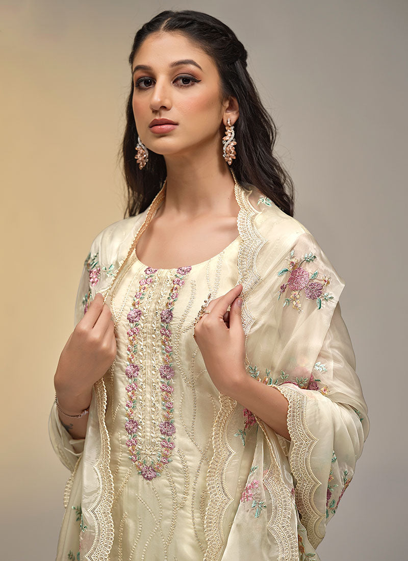 Ivory White Multi Embroidery Pakistani Salwar Kameez Suit