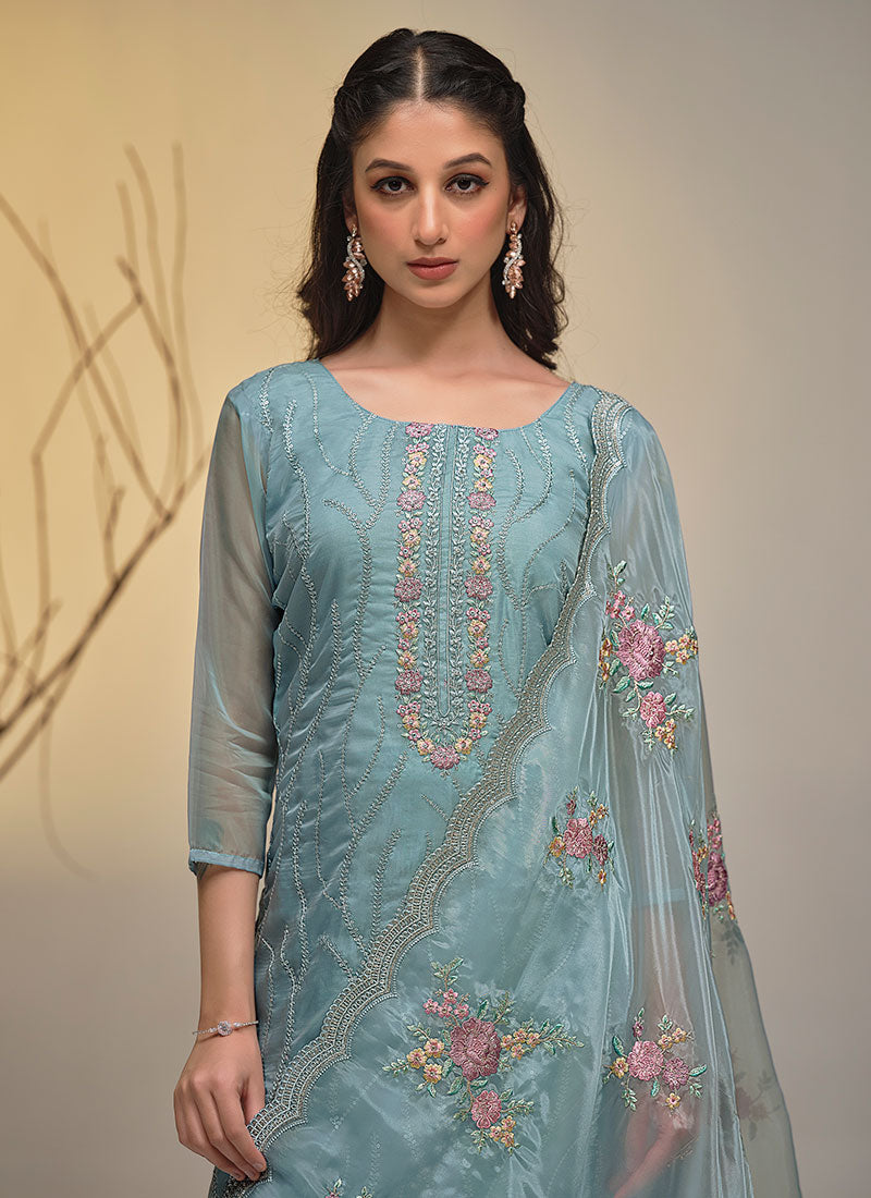 Sky Blue Multi Embroidery Pakistani Salwar Kameez Suit