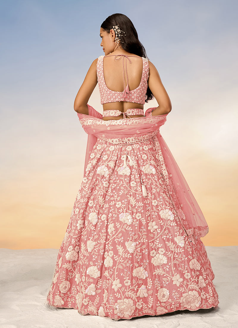 Blush Pink Sequence Embroidery Bridal Lehenga Choli For Indian Wedding