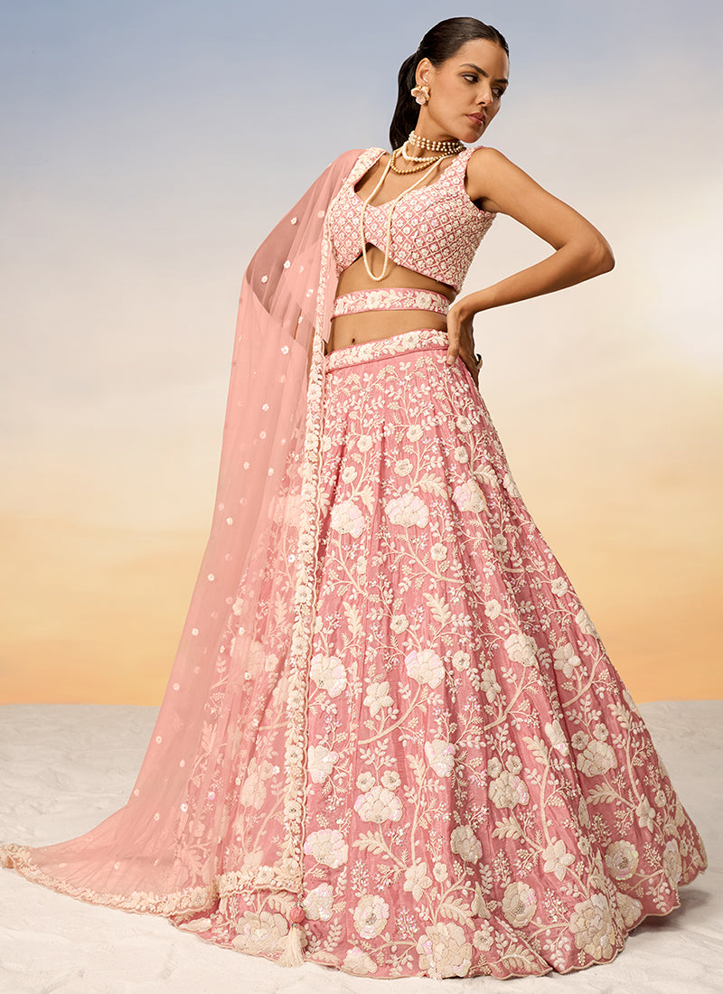 Blush Pink Sequence Embroidery Bridal Lehenga Choli For Indian Wedding