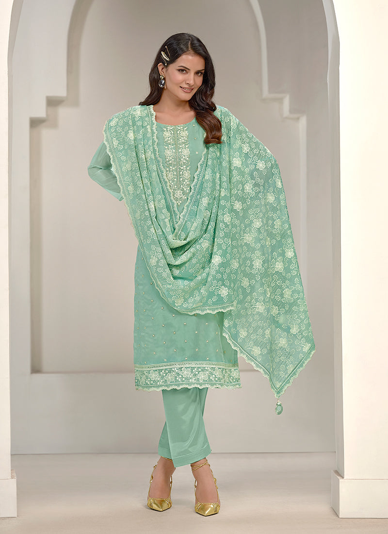 Sea Green Embroidery Pakistani Salwar Kameez Suit