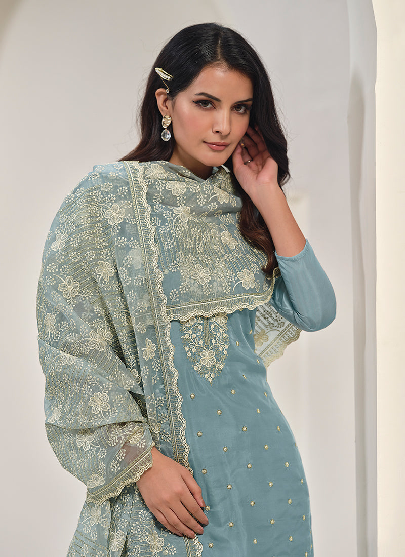 Sky Blue Embroidery Pakistani Salwar Kameez Suit