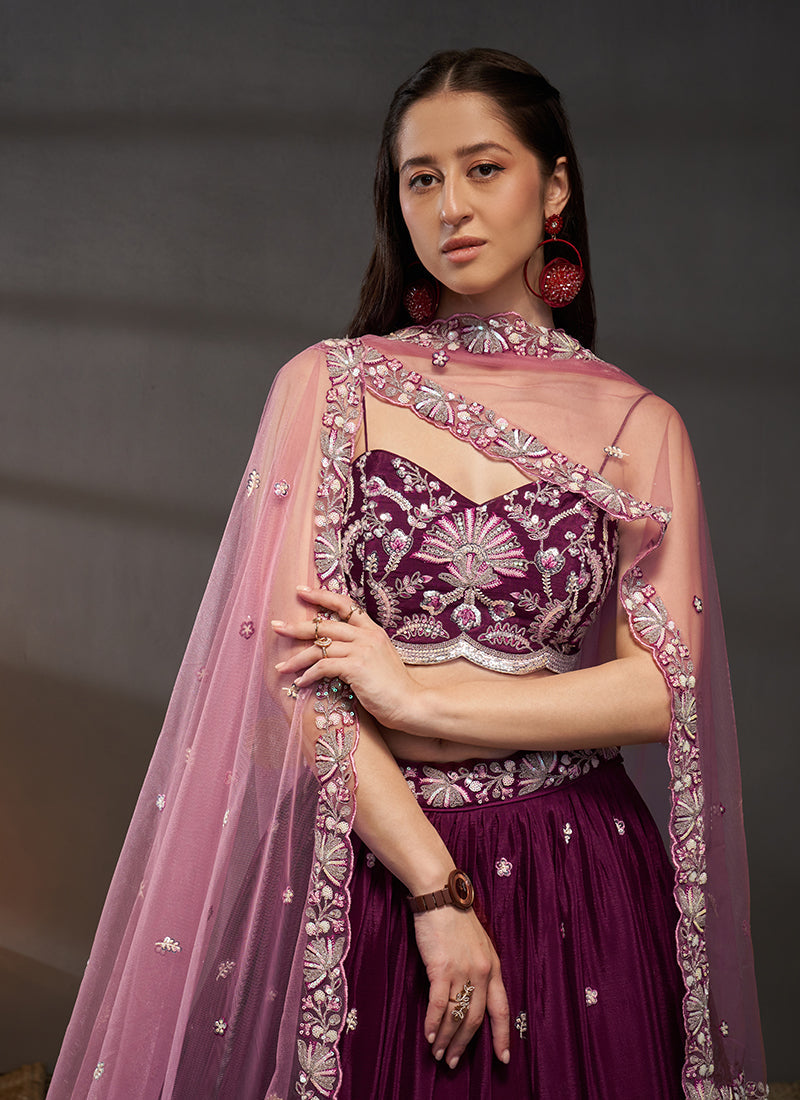 Deep Wine Embroidered Bridal Lehenga Choli