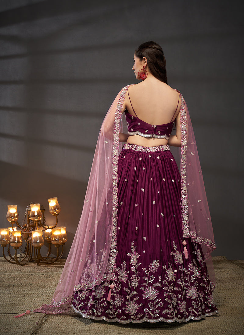 Deep Wine Embroidered Bridal Lehenga Choli