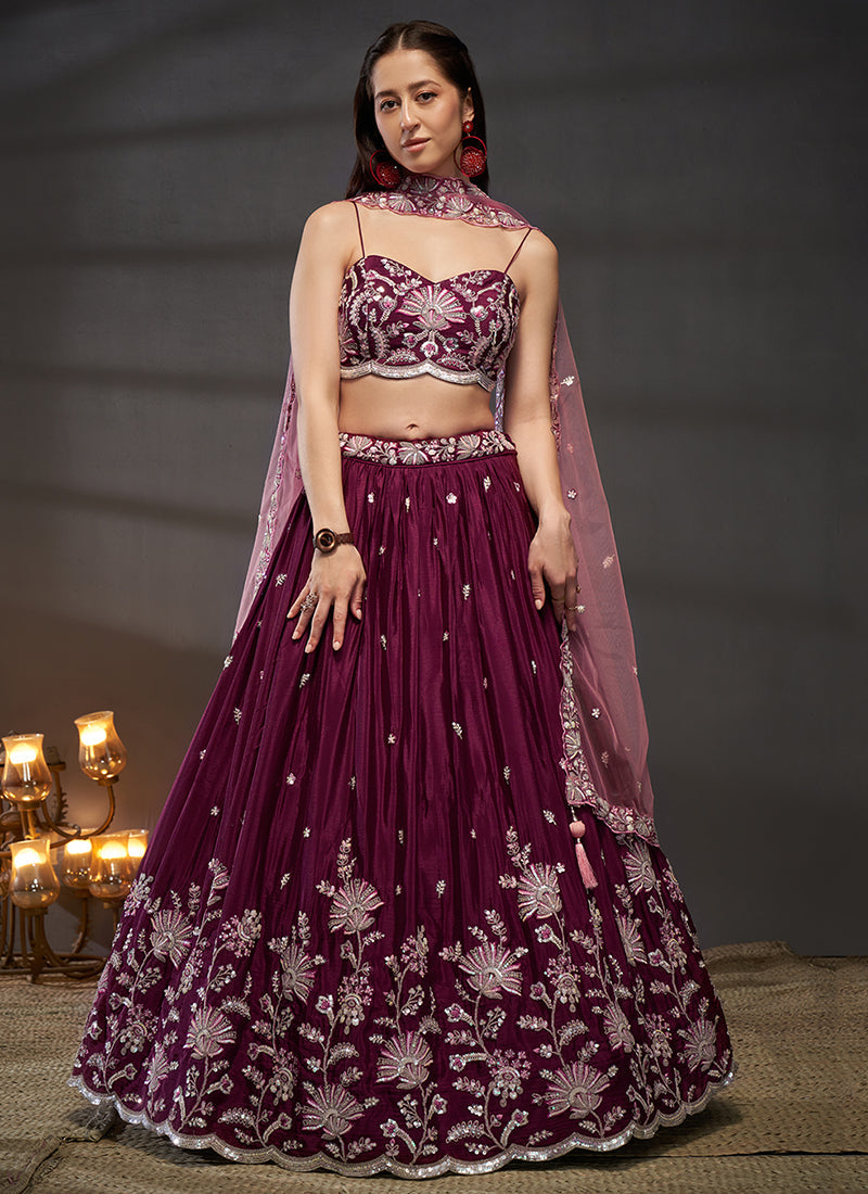 Deep Wine Embroidered Bridal Lehenga Choli