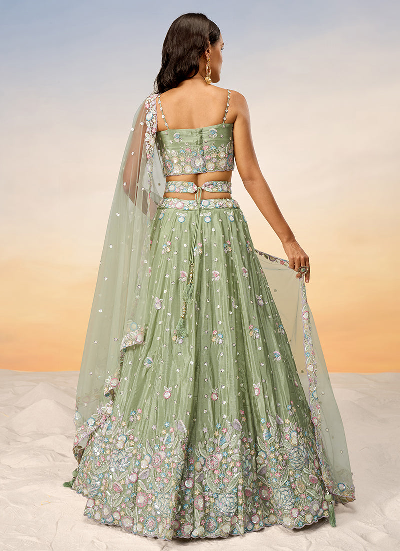 Pastel Green Multi Embroidery Bridal Lehenga Choli