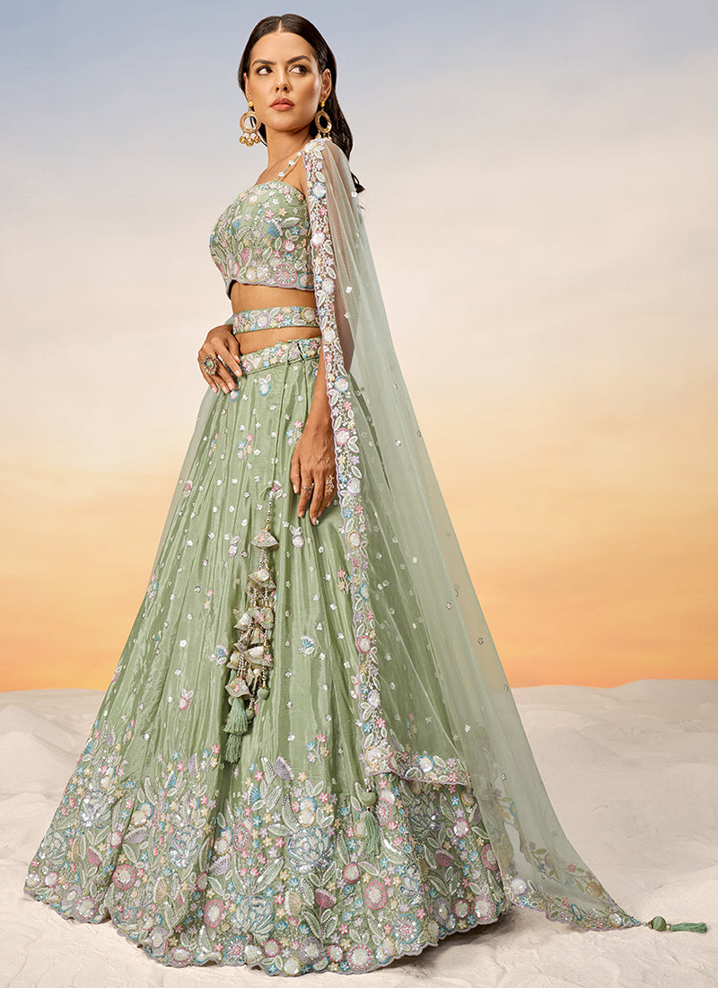 Pastel Green Multi Embroidery Bridal Lehenga Choli