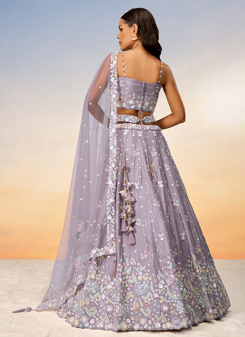 Lavender Multi Embroidery Bridal Lehenga Choli