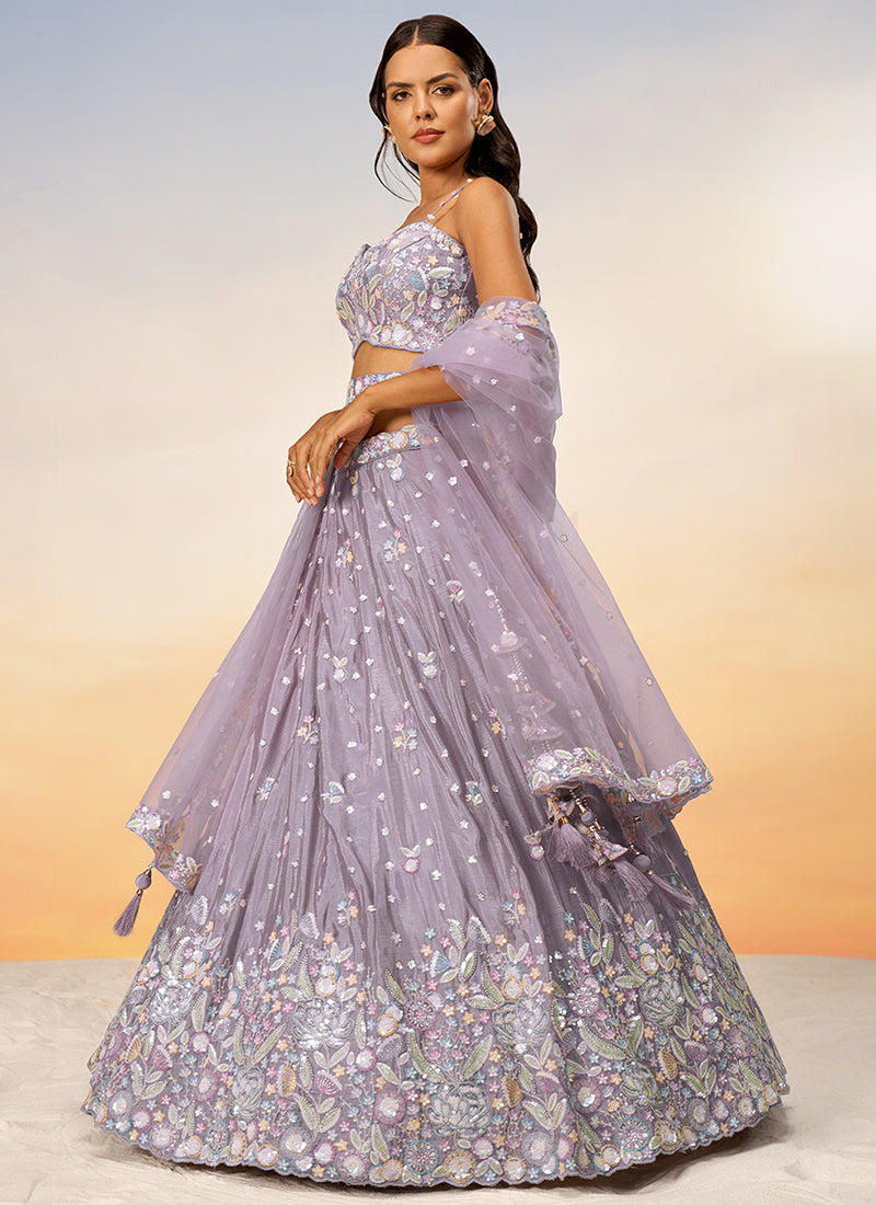 Lavender Multi Embroidery Bridal Lehenga Choli