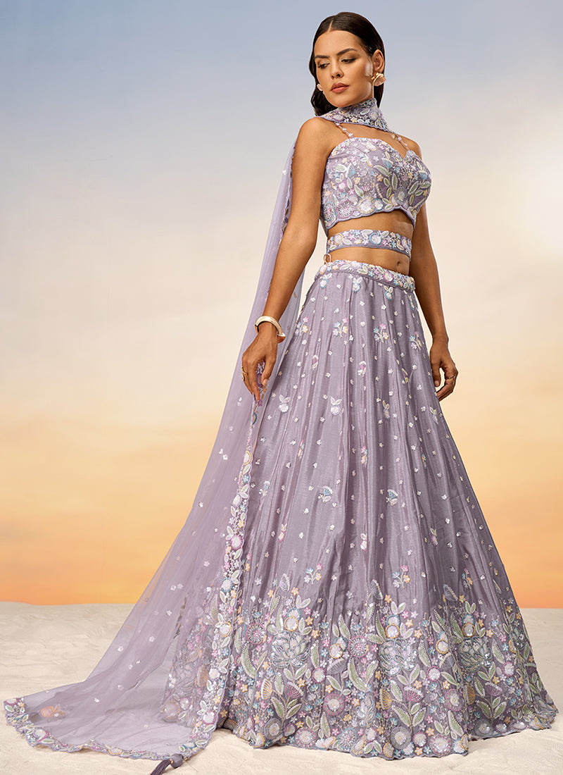 Lavender Multi Embroidery Bridal Lehenga Choli