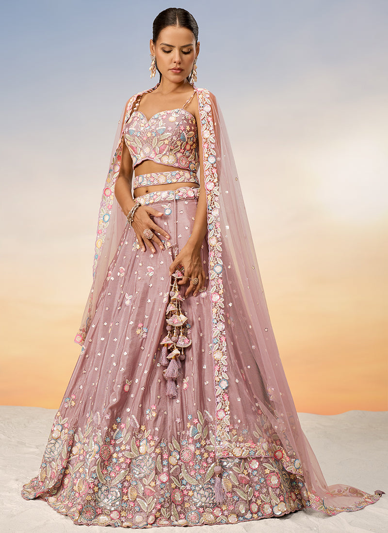 Blush Pink Multi Embroidery Bridal Lehenga Choli