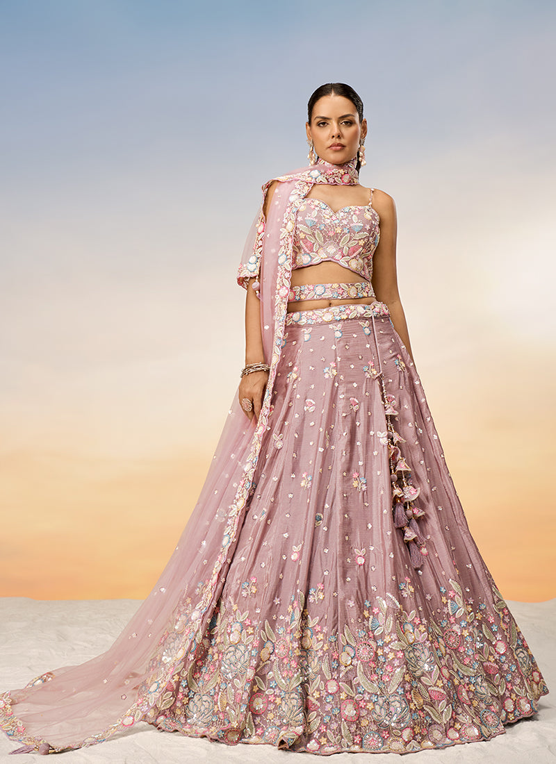 Blush Pink Multi Embroidery Bridal Lehenga Choli