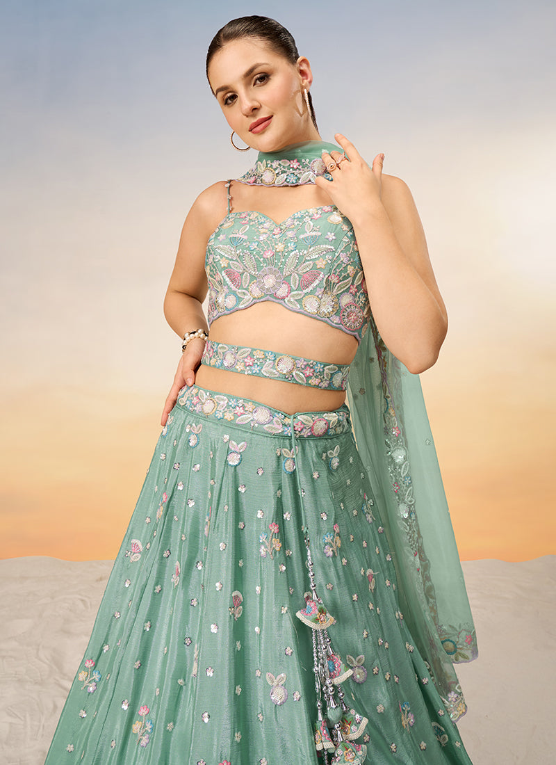 Sea Green Multi Embroidery Bridal Lehenga Choli