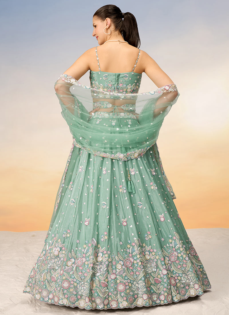 Sea Green Multi Embroidery Bridal Lehenga Choli